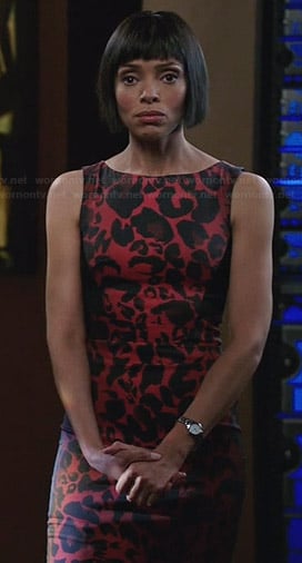 Camille's red leopard print dress on Bones