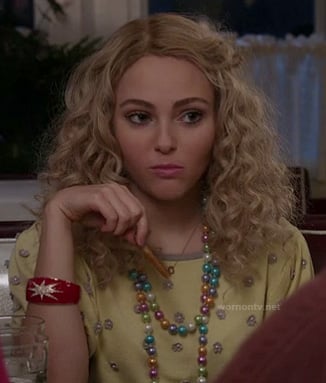 Carrie’s yellow pearl flower embellished top on The Carrie Diaries