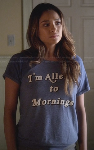 Emily’s “I’m allergic to mornings” tee on Pretty Little Liars
