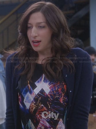 Gina’s black digital print top on Brooklyn Nine-Nine