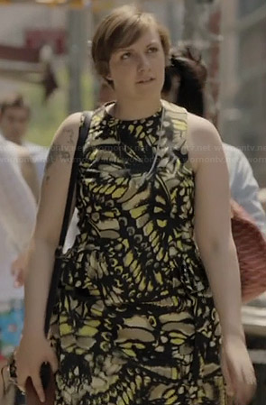 Hannah’s black and yellow butterfly printed peplum dress on Girls