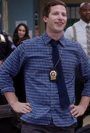 Jake's blue checked shirt on Brooklyn Nine-Nine