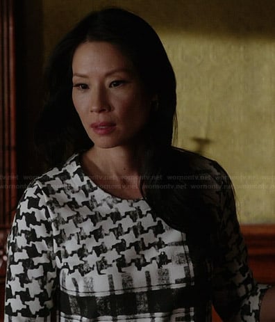 WornOnTV: Joan’s black and white houndstooth dress on Elementary | Lucy ...