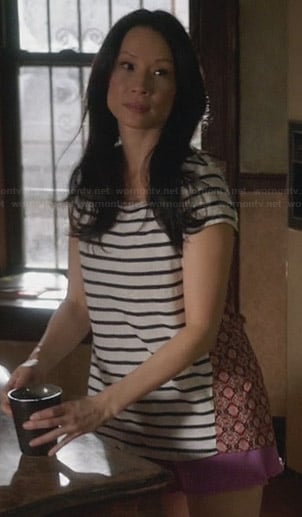 WornOnTV: Joan’s striped tee with patterned back on Elementary | Lucy ...