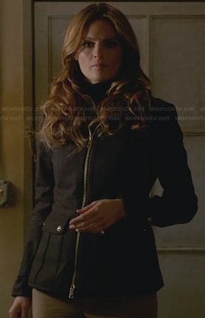 Kate’s black zip up jacket with buttons on the back on Castle