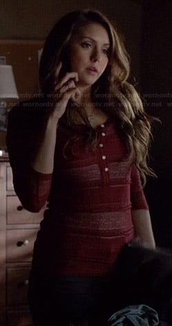 Katherine's red lace henley top on The Vampire Diaries