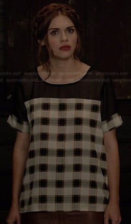 Lydia's checked top with black mesh on Teen Wolf