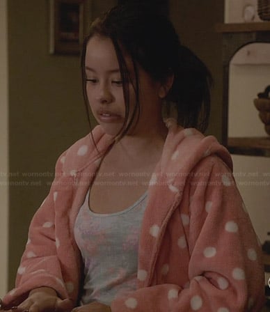 Mariana's peach polka dot bathrobe on The Fosters