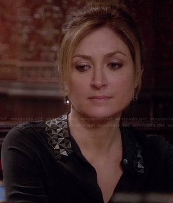 Maura's black shirt with metal collar detail on Rizzoli and Isles