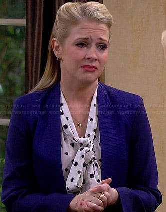 Mel’s white and black polka dot blouse on Melissa and Joey