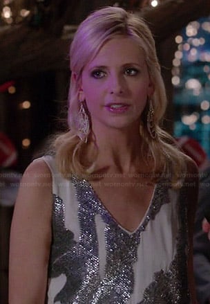 Sydney’s white and silver sequinned dress on The Crazy Ones