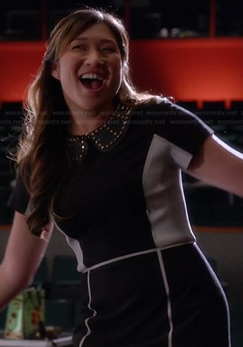 Tina's black and white colorblock dress and studded collar on Glee