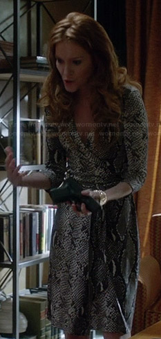 Abby's reptile printed wrap dress on Scandal