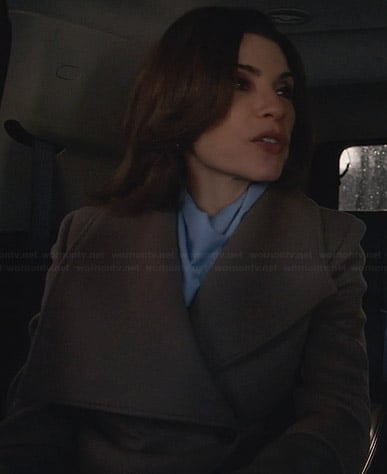 Alicia’s asymmetric shawl collar coat on The Good Wife