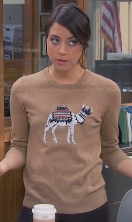 April’s beige camel sweater on Parks and Recreation