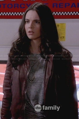 Bay’s burgundy leather jacket on Switched at Birth