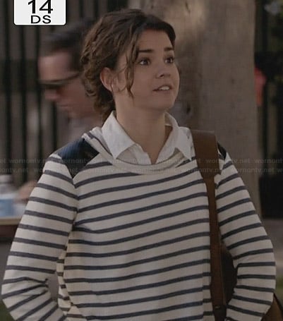 Callie's striped long sleeve top with leather shoulders on The Fosters