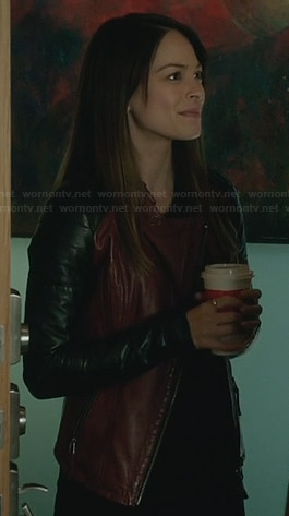 Cat's red and black leather jacket on Beauty and the Beast