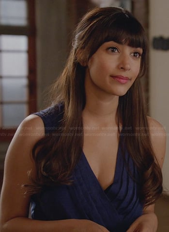 Cece's blue pleated wrap dress on New Girl