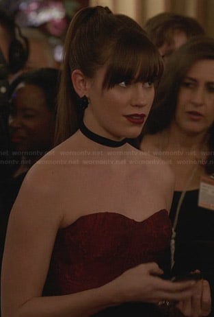 Charlotte's red strapless peplum gown on Revenge