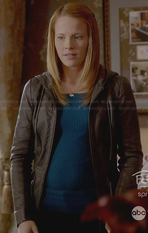 Daphne’s brown leather hoodie on Switched at Birth