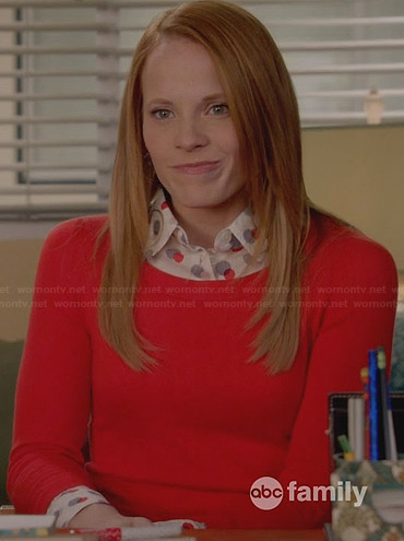Daphne’s polka dot shirt and red sweater on Switched at Birth