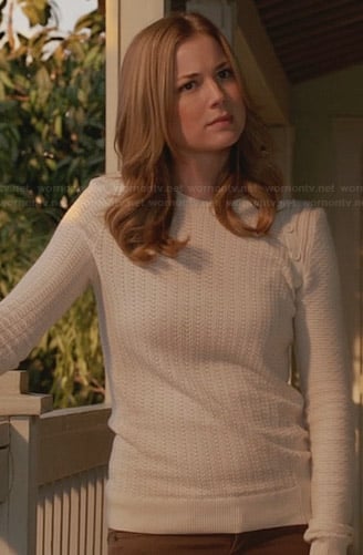 Emily’s white sweater with shoulder buttons on Revenge