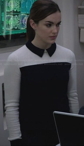 Jemma’s navy and white collared sweater on Agents of SHIELD