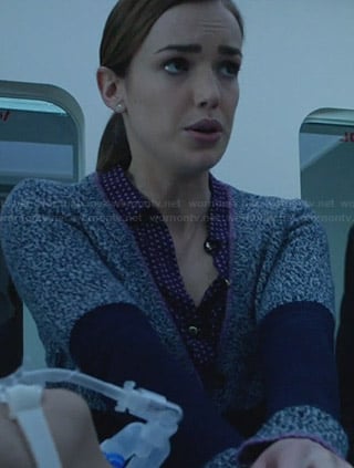 Jemma's speckled blue cardigan with pink trim on Agents of SHIELD