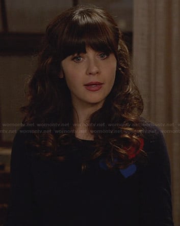 Jess’s navy heart print sweater on New Girl