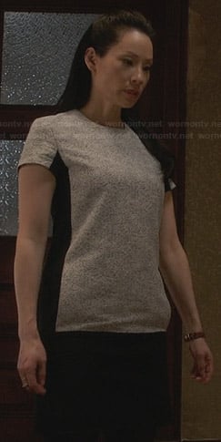 Joan's grey and black t-shirt dress on Elementary