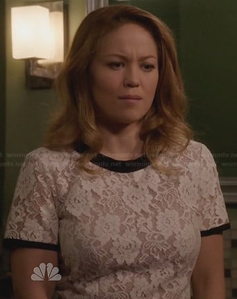 Julia’s black and white mixed lace dress on Parenthood