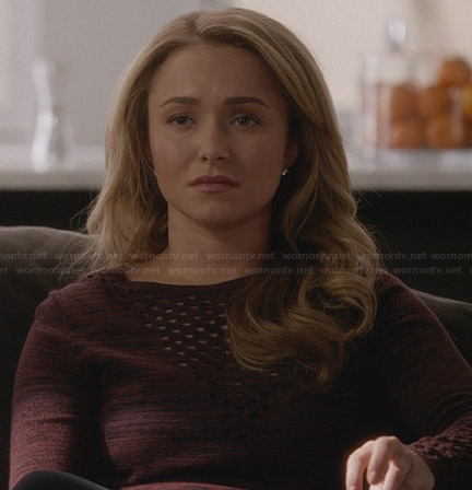 Juliette's burgundy perforated sweater on Nashville