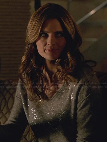 Kate's grey sweater with silver flecks on Castle