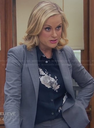 Leslie's black rose print blouse on Parks and Recreation