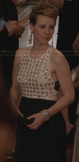 Margaux’s navy and cream crystal studded gown on Revenge