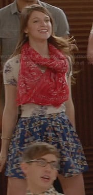 Marley’s bicycle graphic tee and blue printed skirt on Glee