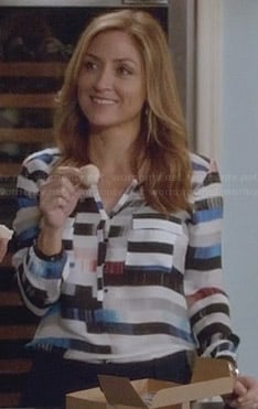 Maura's multi-colored striped blouse on Rizzoli and Isles