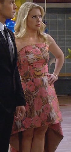 Mel's pink and gold strapless high-low dress on Melissa and Joey