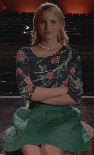 Quinn's blue floral top and green textured skirt on Glee