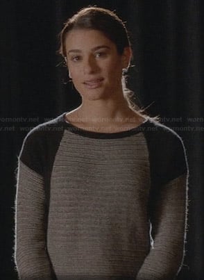 Rachel's grey sweater with black shoulders on Glee