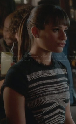 Rachel's black striped tweed top on Glee