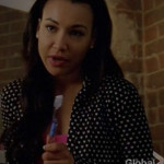 Santana’s black and white heart print hooded bathrobe on Glee