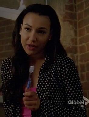 Santana's black and white heart print hooded bathrobe on Glee