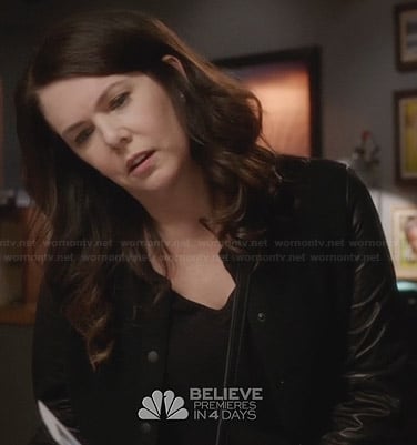 Sarah's black leather sleeve jacket on Parenthood