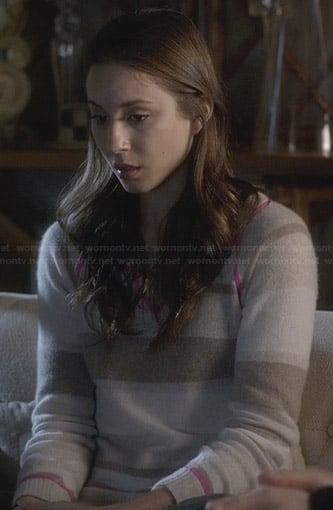 Spencer's beige striped sweater with pink trim on Pretty Little Liars
