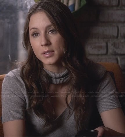 Spencer's grey cutout turtleneck sweater on Pretty Little Liars