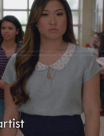 Tina's mint green top with studded collar on Glee
