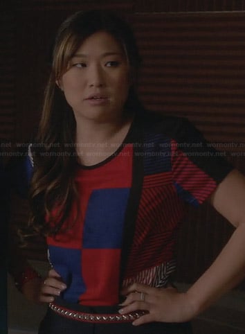 Tina's red, blue, and black colorblock tee on Glee