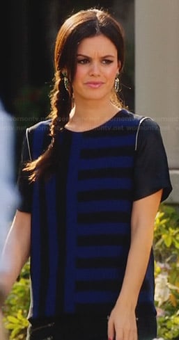 Zoe's blue and black striped top with leather sleeves on Hart of Dixie